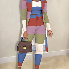  Colorblock Cardigan Top & Pants 3pc Set