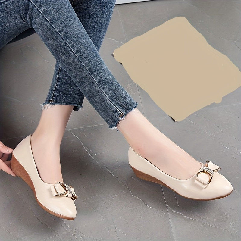 Women's Slip-On Bow Tie Casual Wedge Shoes