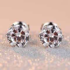 Men's Stainless Steel Claw Stud Earrings with Zircon 3mm 8mm