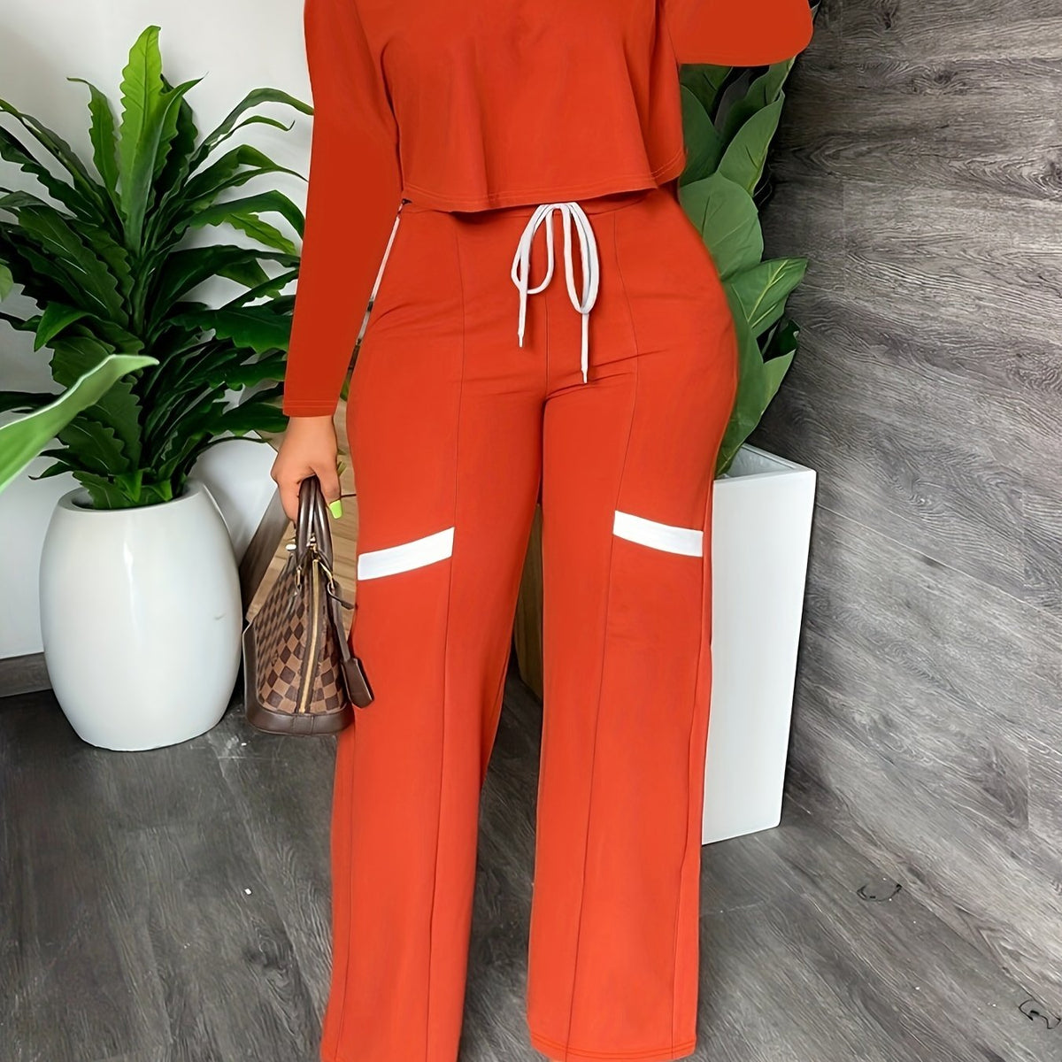  V Neck Tee & Drawstring Pants Two Piece Set