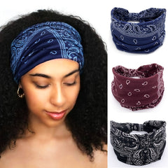 Boho Headbands Wide Knotted Hair Bands Printing Bandeau Travel Stretchy
