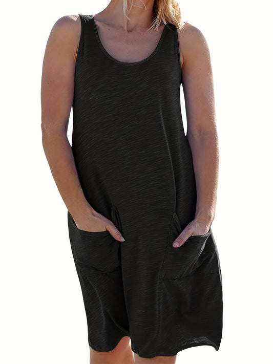  Casual Tank Dress Women's Plus Plain Round Neck Midi Dress