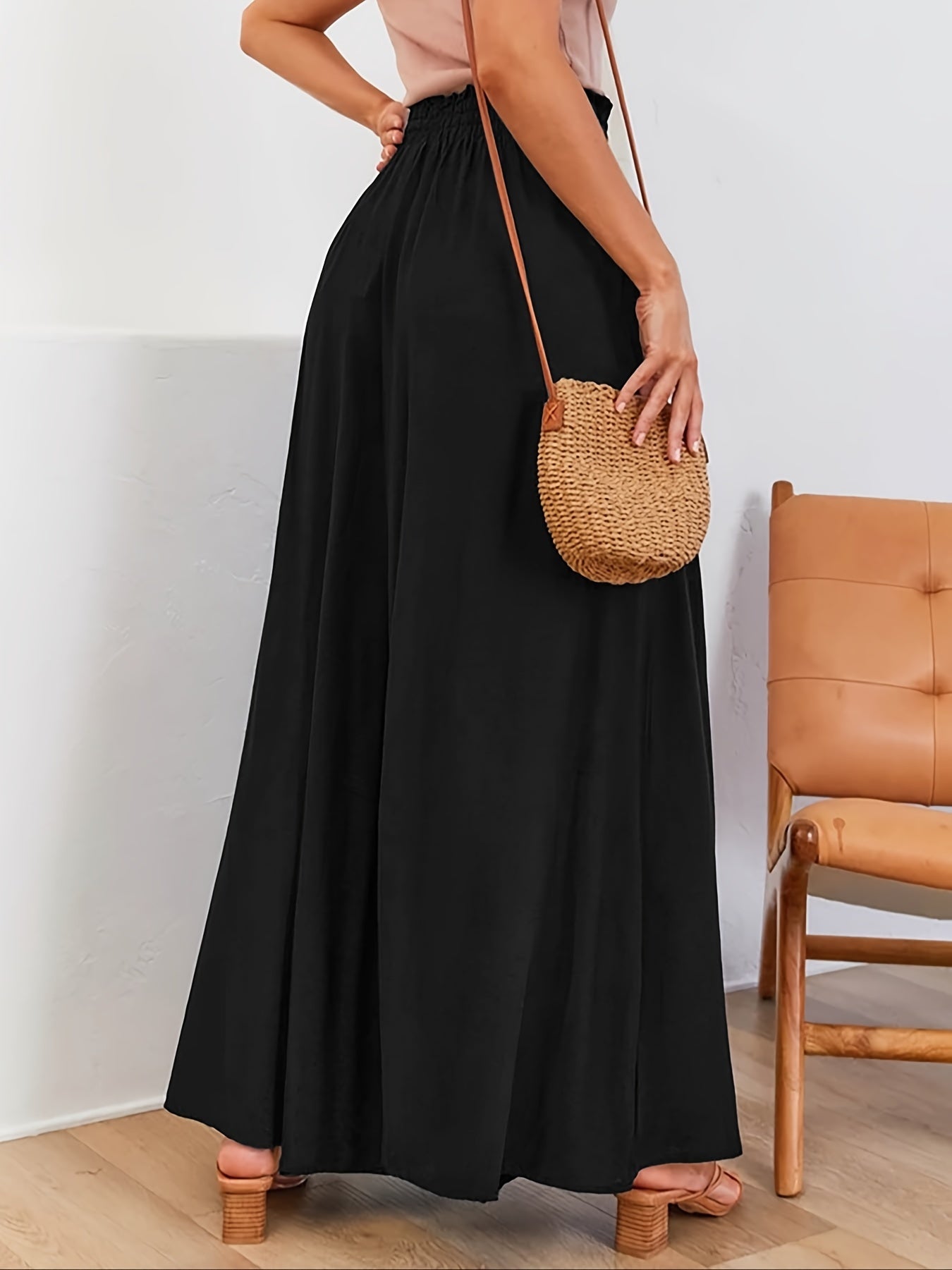 Wide Leg Palazzo Pants Smocked Waist Casual Summer Spring