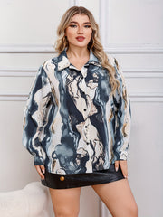 Women's Plus Marble Print Button Up Shirt Top