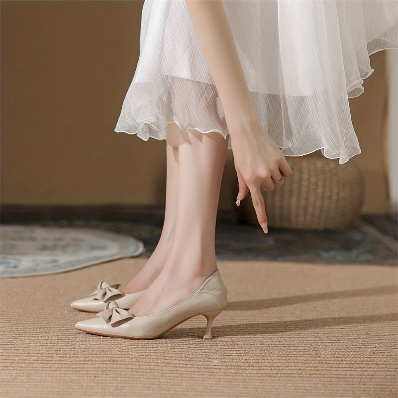 Women's Bowknot Kitten Heels Slip On Low Heels Dress Shoes