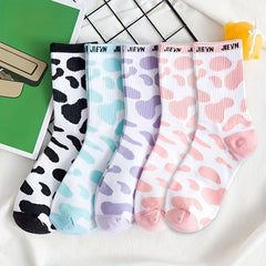 5 Pairs Cow Spot Print Socks Mid Tube Women's Stockings