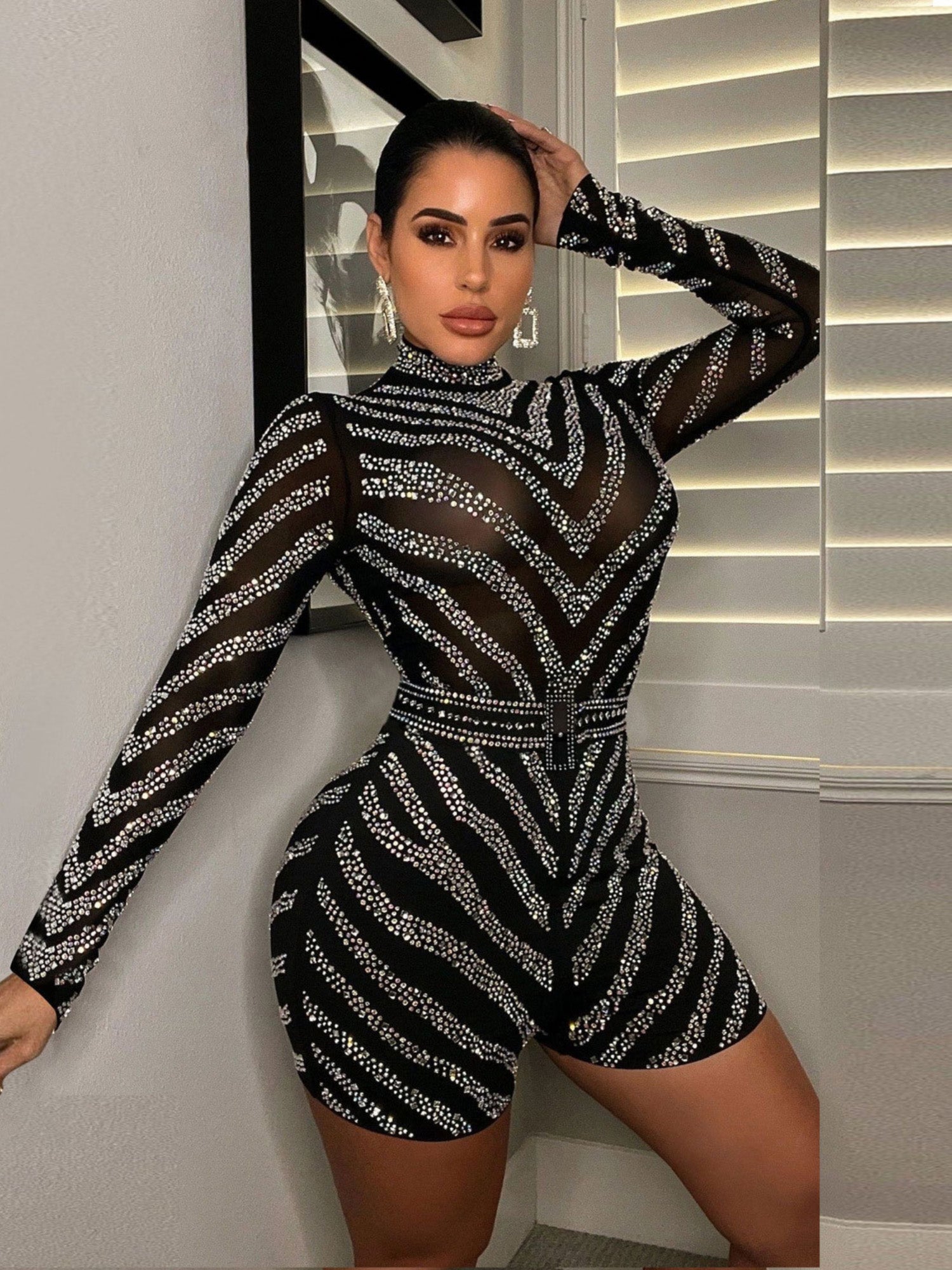 Women's Sexy Rhinestone High Neck Jumpsuit