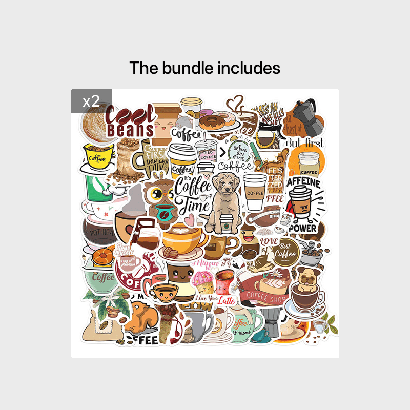 50 Cute Coffee Stickers Waterproof & Self Adhesive