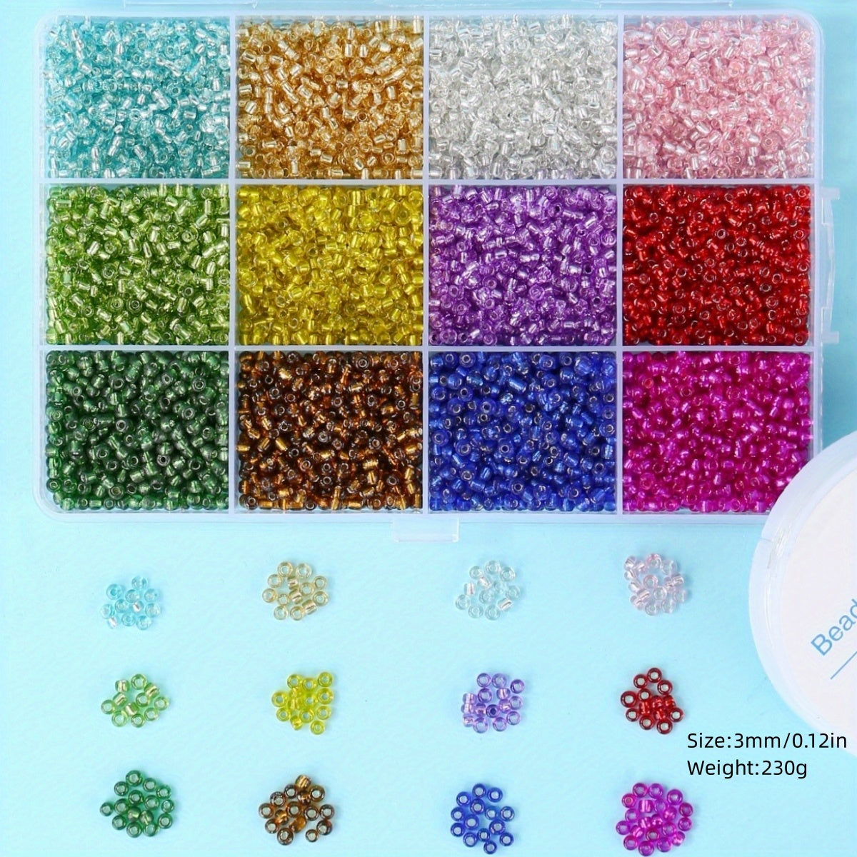 15 Colors 3mm Macaroon Seed Beads & Elastic Thread Set