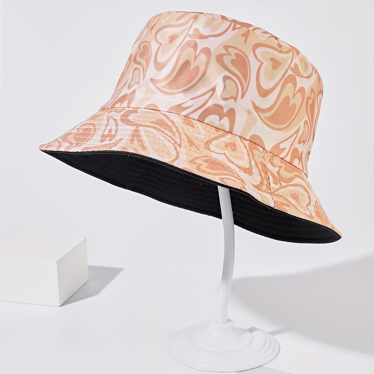 Heart Print Cartoon Bucket Hat Reversible Foldable Basin Hat