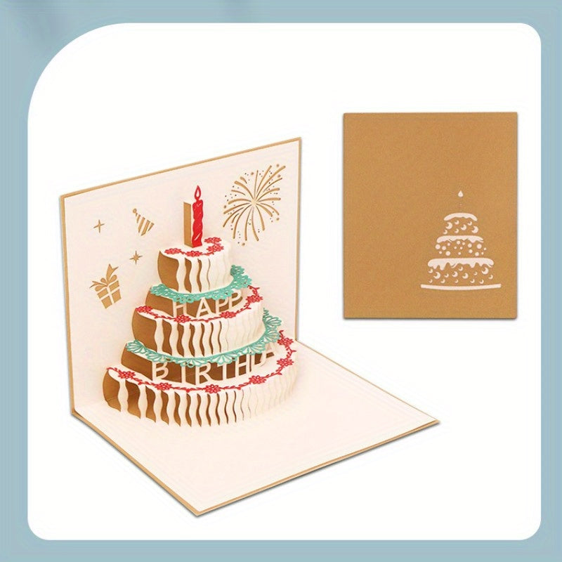 Colorful 3D Birthday Cake Card With Handwritten Blessing Message
