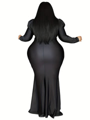  Solid Long Puff Sleeve Mermaid Prom Maxi Dress