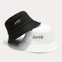 Foldable Bucket Hat with SHE HE Embroidery, Sun Hat for Men Women