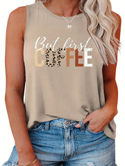  Women's Tank Top Slogan Print Round Neck Stretch Tank Top