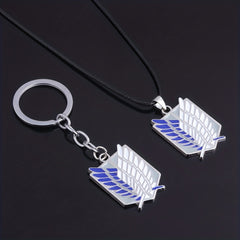 Anime Cartoon Wings Pattern Necklace Keychain Alloy Jewelry