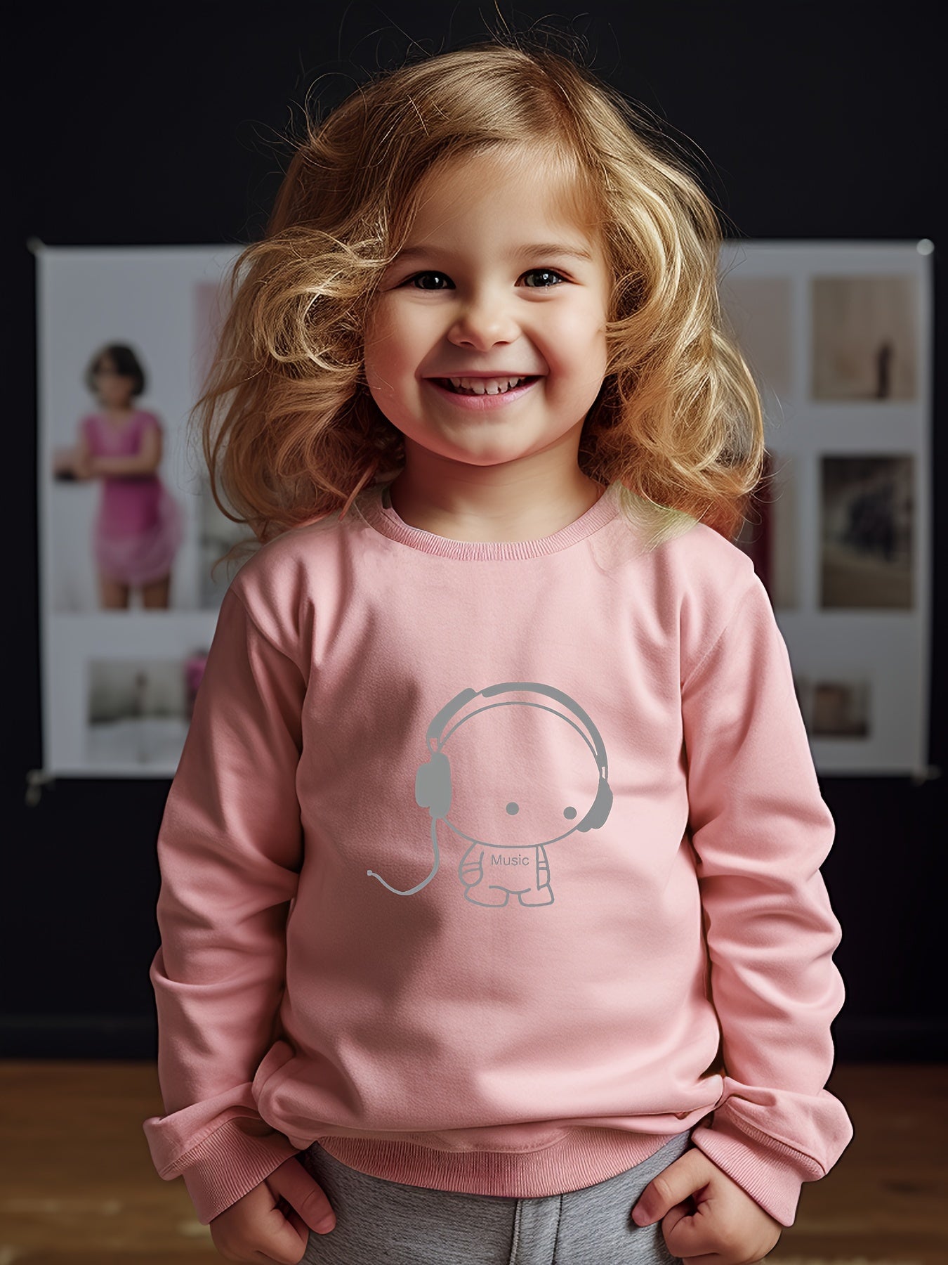 Girls Cartoon Character Pattern Crew Neck Sweatshirt