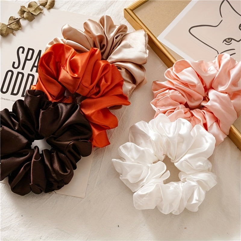 8pcs Soft Silky Scrunchies Hair Tie Satin Hair Rope Large Ponytail Holder