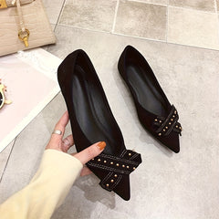 Golden Beads & Bowknot Decor Flat Shoes - Soft Sole Lightweight Walking Shoes