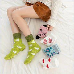 5 Pairs Heart Print Socks Warm & Cozy Women's Stockings Hosiery