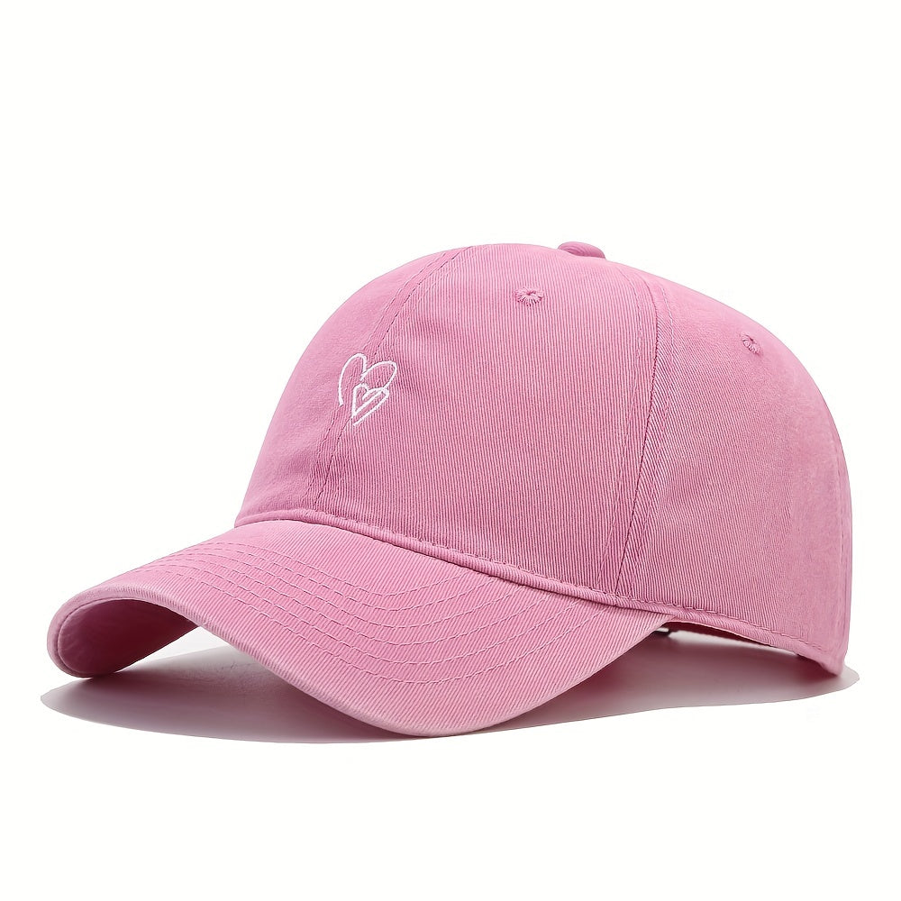 Double Heart Embroidery Baseball Cap Washed Distressed Dad Hats