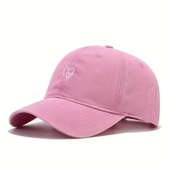 Double Heart Embroidery Baseball Cap Washed Distressed Dad Hats