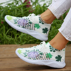 Floral Print Mesh Sports Shoes Lightweight Travel Shoes