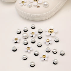 28pcs Flower Pearl Doll Clog Shoe Buckle Resin Leaf Charm Shoe Decoration