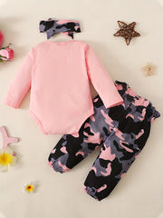Infant Outift Long Sleeve Romper & Floral Pant & Headband 3pcs Set