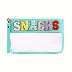 Chenille Letter Patch PVC Pouch Zipper Transparent Cosmetic Bag
