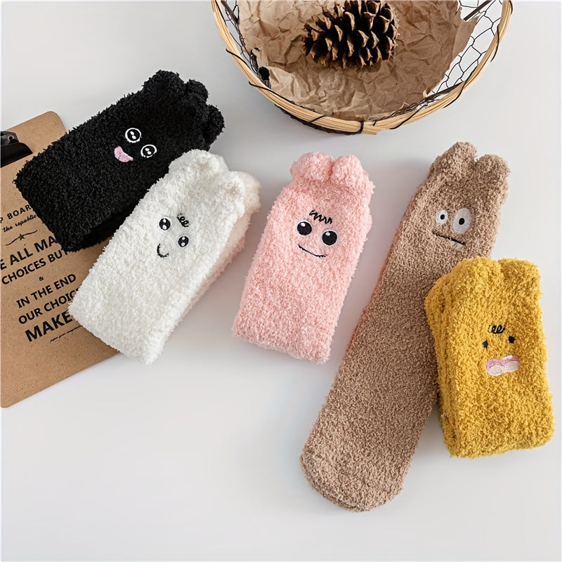 5 Pairs Cartoon Expression Print Socks Women's Stockings & Hosiery