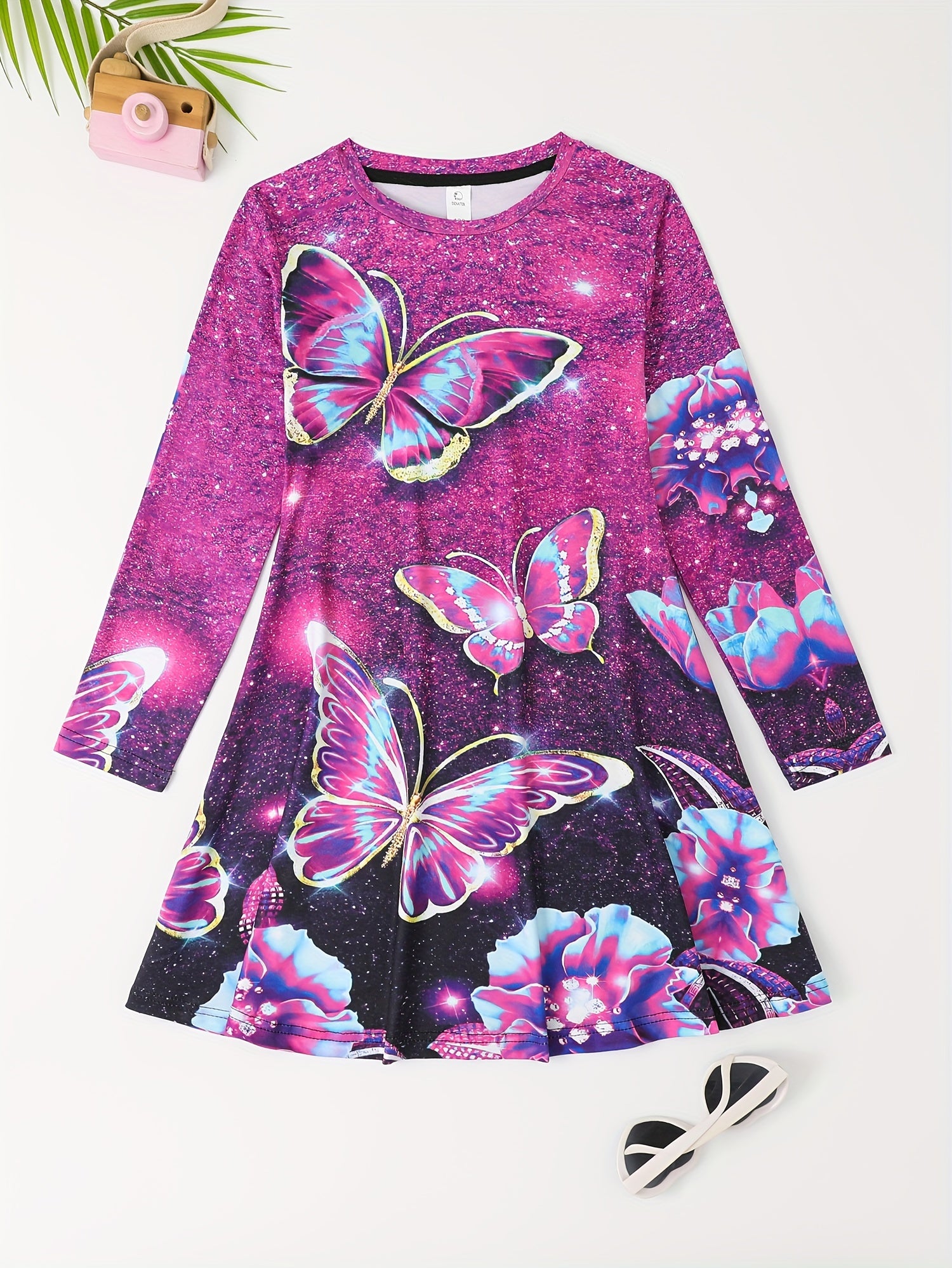 Dreamy Butterfly Starry Night Long Sleeve Dress Girls Party