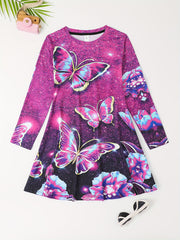 Dreamy Butterfly Starry Night Long Sleeve Dress Girls Party