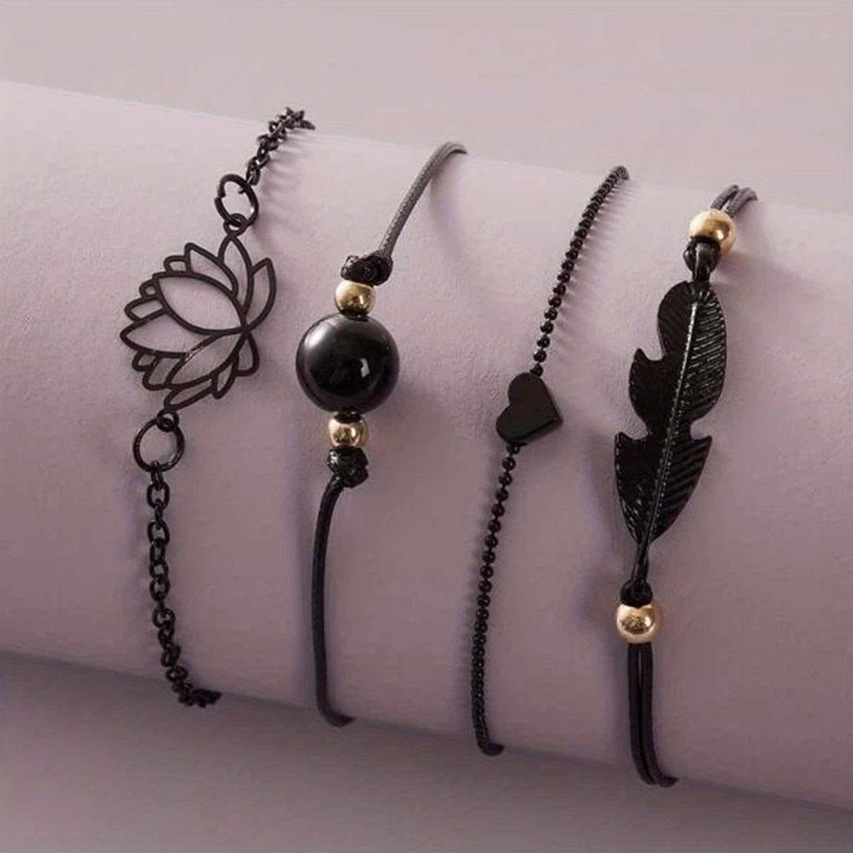 4 Pcs Stackable Lotus Chain Anklet Set For Women