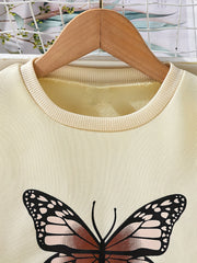 Girls Vintage Butterfly Print Crew Neck Sweatshirt Top Pullovers