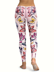 Women's Skull Butterfly Lotus Print Tight Pants for Yoga & Running