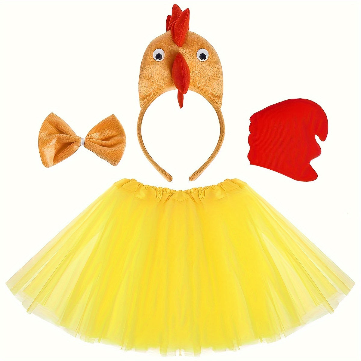 Adorable Chicken Costume Set 3D Headband Bow Tail Short Skirt Party Dress Up