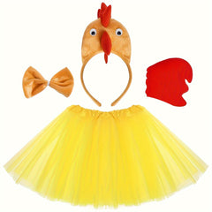 Adorable Chicken Costume Set 3D Headband Bow Tail Short Skirt Party Dress Up