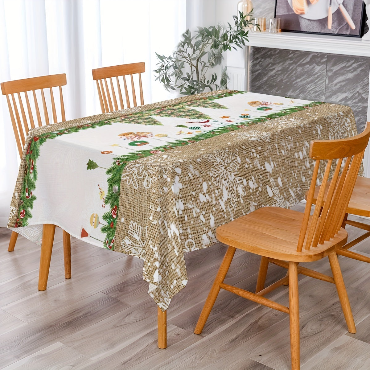 Polyester Christmas Tablecloth Tree Snowflake Table Cover