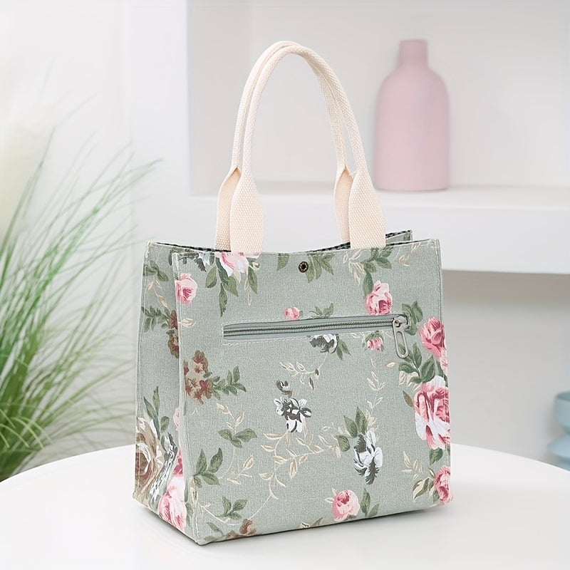 Flower Printed Canvas Tote Bag Lightweight Satchel Bag