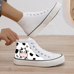 Girl's Cartoon Cow High Top Skate Shoes Warm Plush Lining Non Slip Sneakers