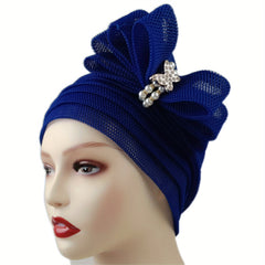 Bowknot Mesh Turban Cap Elastic Head Wrap Chemo Hats
