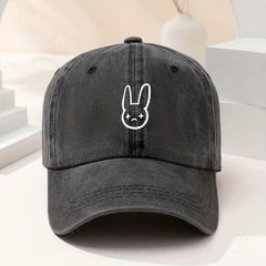 Cartoon Rabbit Print Baseball Cap Washed Distressed Bunny Dad Hats