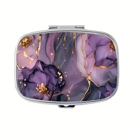 Purple/Gold Marble Pill Organizer 2-Compartment Portable Medicine Case