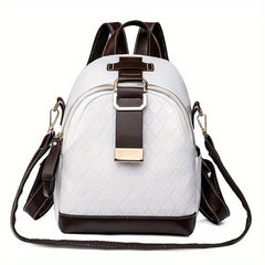 Small Rhombus Pattern Retro Backpack PU Leather Textured School Travel Bag