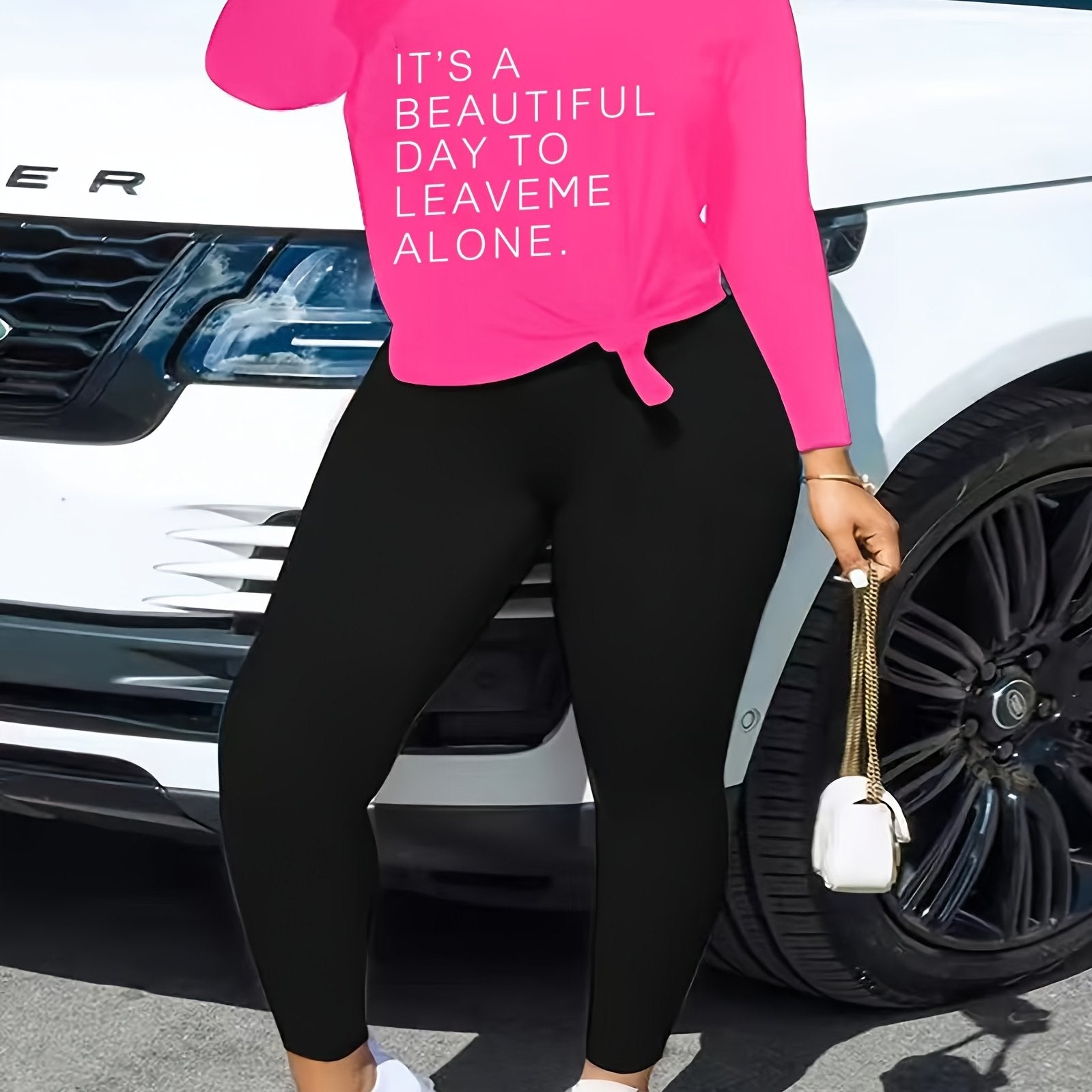  Slogan Print Top & Leggings Set