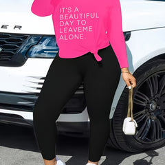  Slogan Print Top & Leggings Set