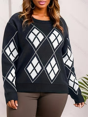  Argyle Print Long Sleeve Sweater