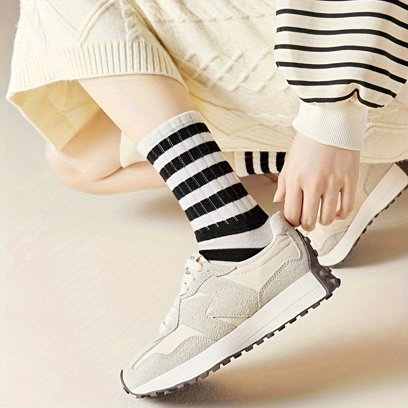 10 Pairs Striped Crew Socks Women's Mid Tube Stockings