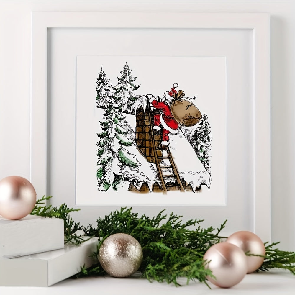 Christmas Greeting Clear Stamp - Santa Claus Roof Forest Rubber Stamps