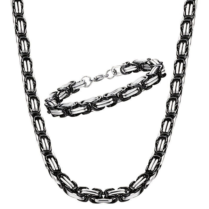 304 Stainless Steel Mens Byzantine Chain Plated Jewelry Set